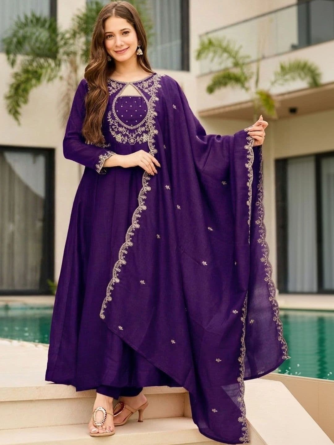 FoxDX Women Ethnic Motifs Embroidered Regular Thread Work Kurta with Trousers & With Dupatta thumbnail 3