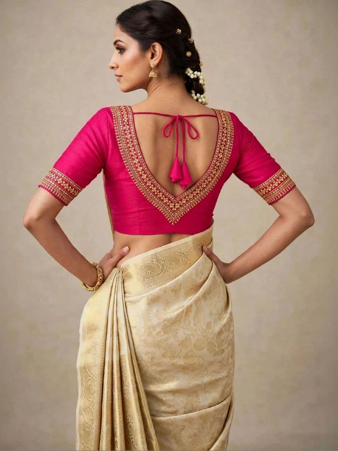 Binatex Cotton Embellished Zari Saree Blouse - view 1