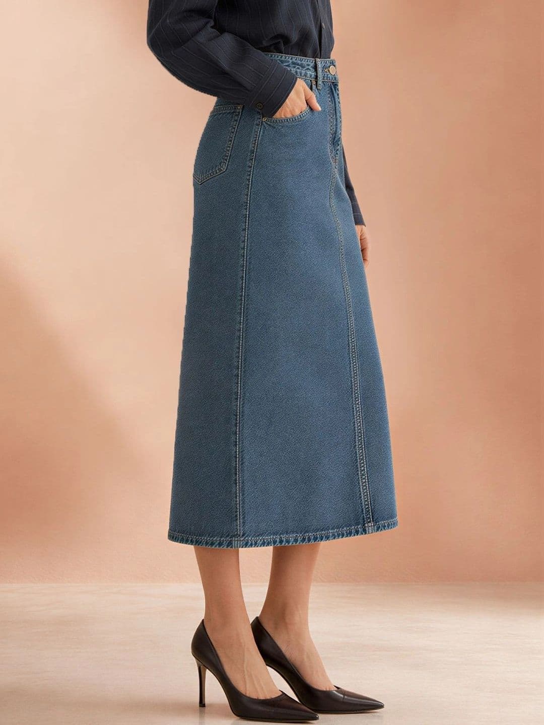 ATELIER REBEL Women Back Slit Midi Straight Skirt thumbnail 3