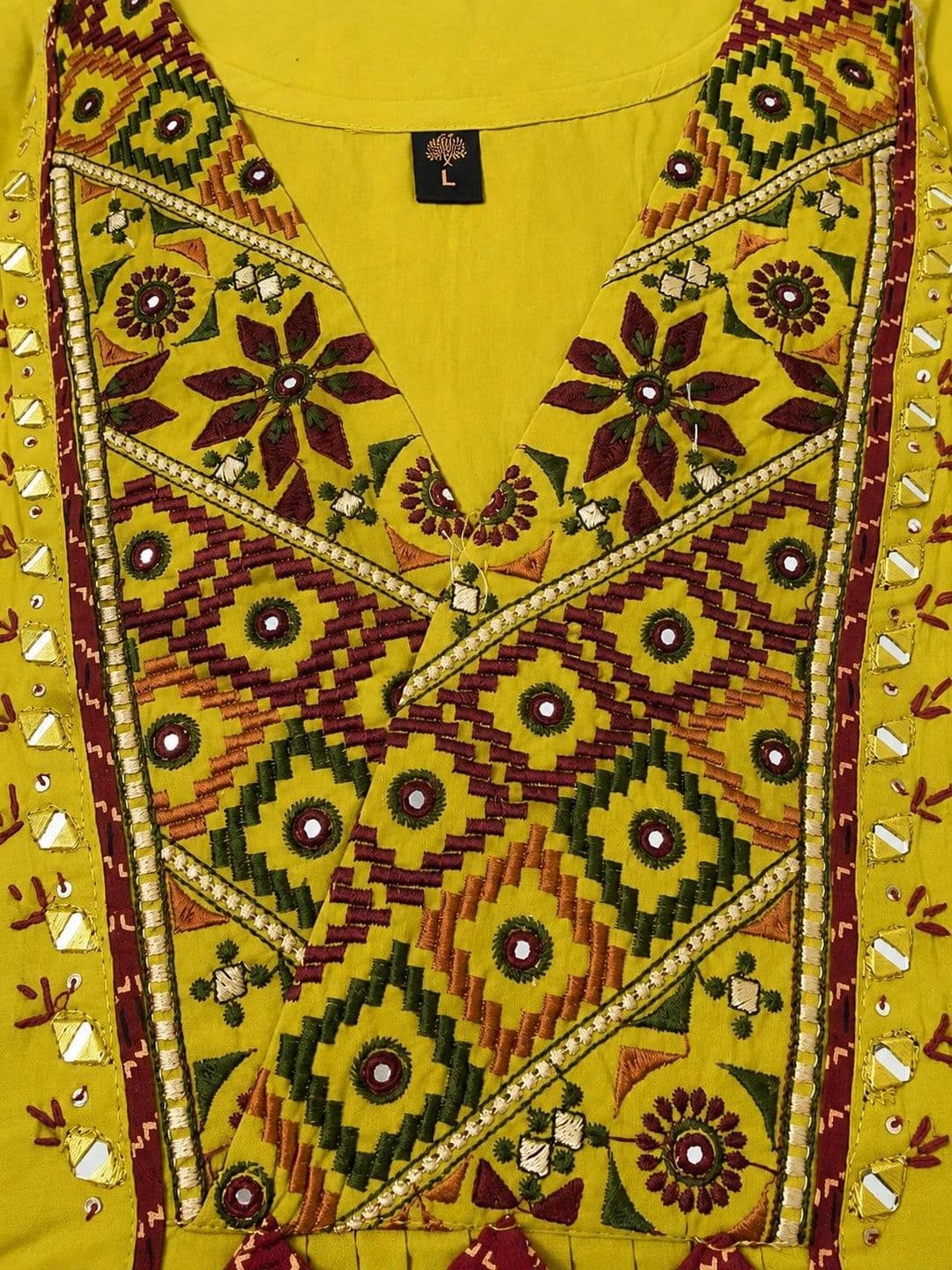 BANSARI COLLECTION Women Ethnic Motifs Embroidered Empire Mirror Work Pure Cotton Kurta with Palazzos & With thumbnail 6
