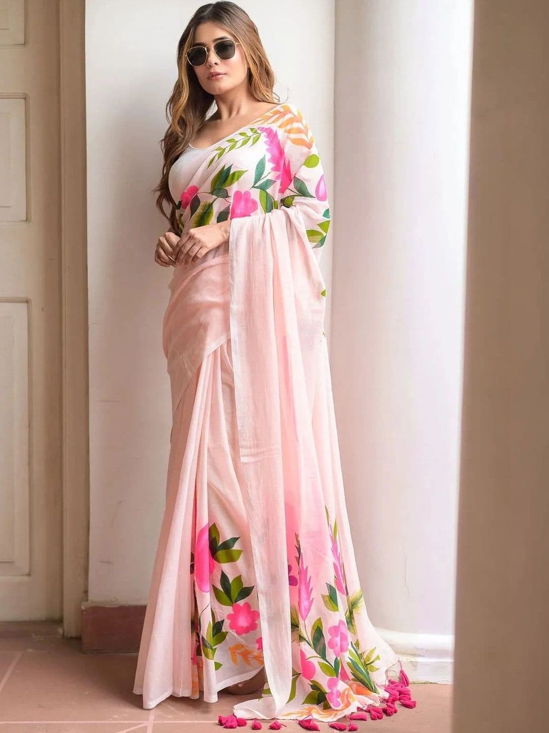 ALMAARI FASHION Floral Pure Cotton Designer Khadi Saree - view 1