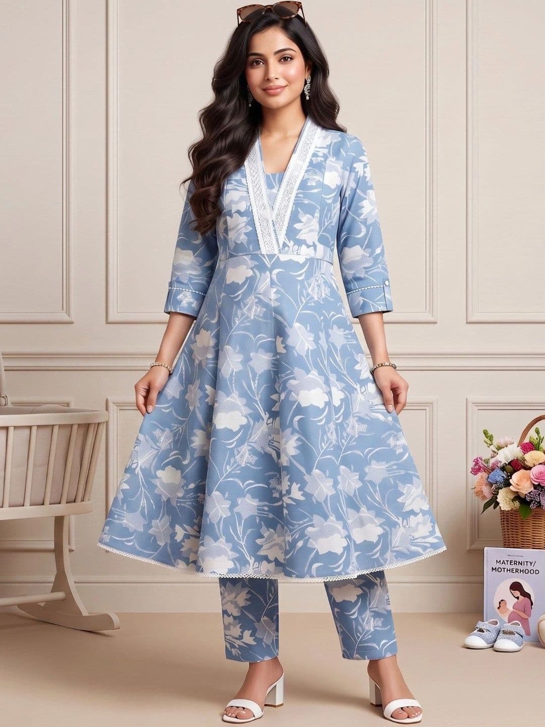DUMMY SHAPE Women Floral Printed Empire Kurta with Trousers thumbnail 3