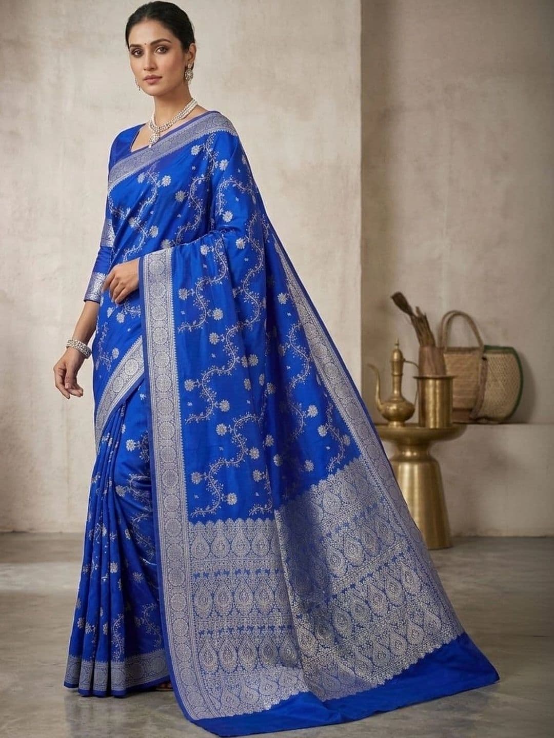 ZAHID and SONS Ethnic Motifs Zari Satin Designer Banarasi Saree - view 1