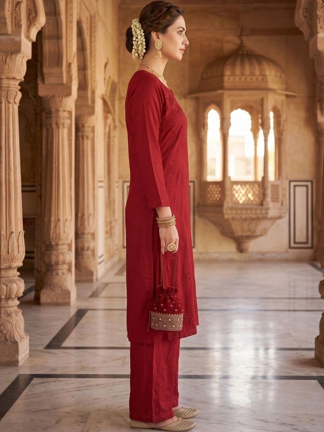 Meiraas Studios Women Ethnic Motifs Embroidered Regular Thread Work Kurta with Palazzos thumbnail 6