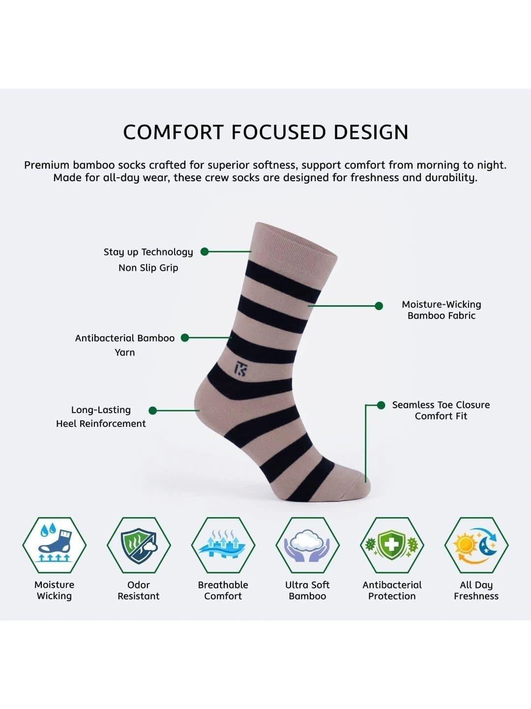 Kikitoes Men Pack of 3 Bamboo Assorted Patterned Above Ankle Socks Soft Breathable thumbnail 7
