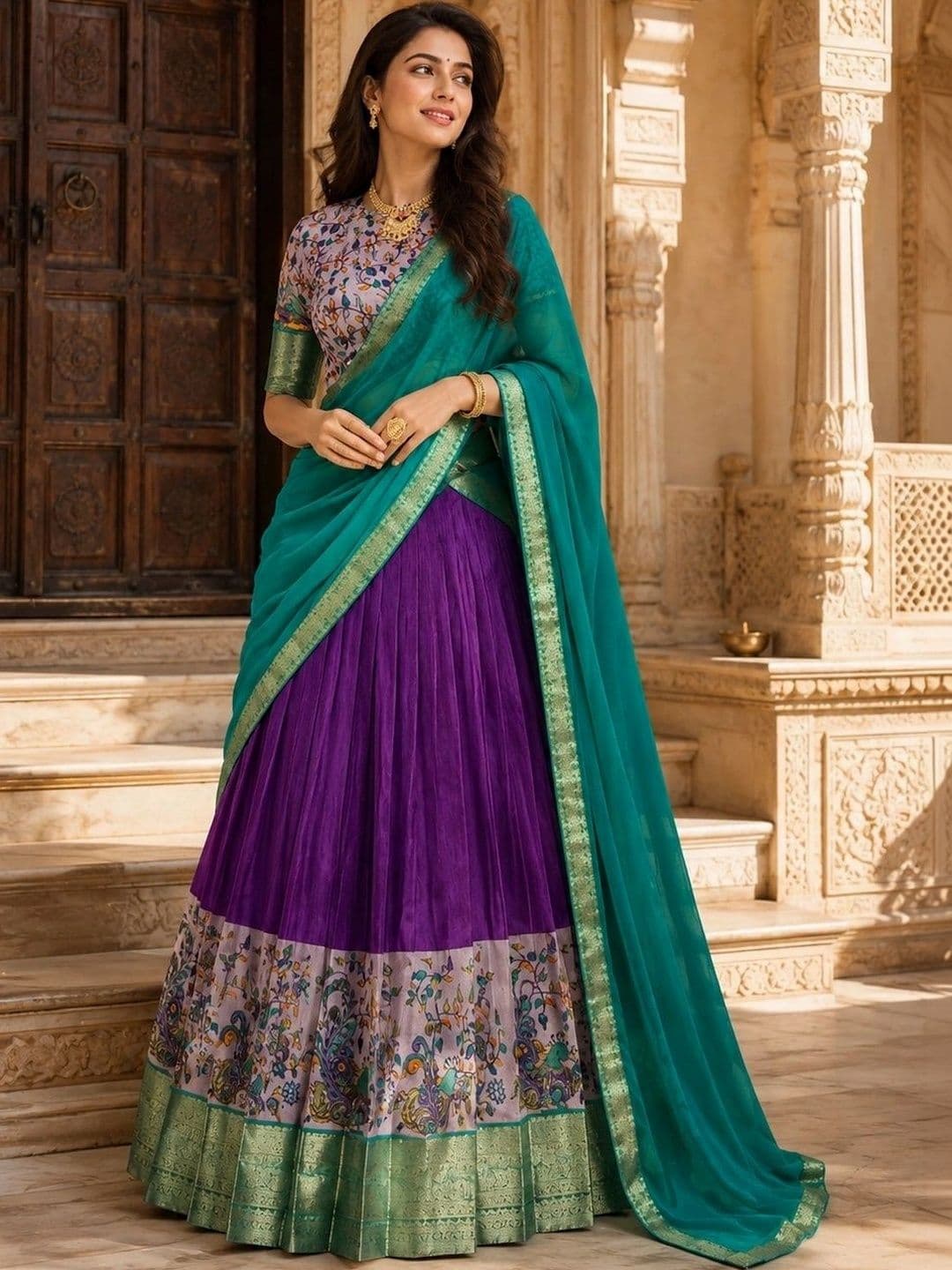 KALINI Printed Ready to Wear Lehenga & Unstitched Blouse With Dupatta thumbnail 5