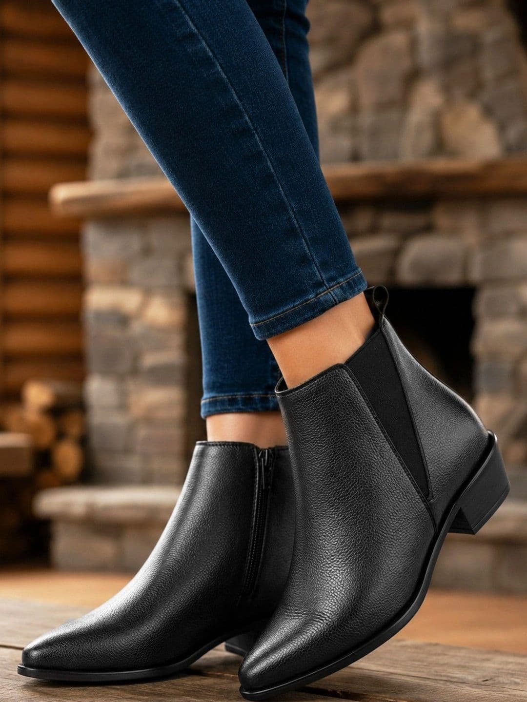 The Roadster Lifestyle Co Women Textured Pointed Toe Zip Chelsea Boots - view 1