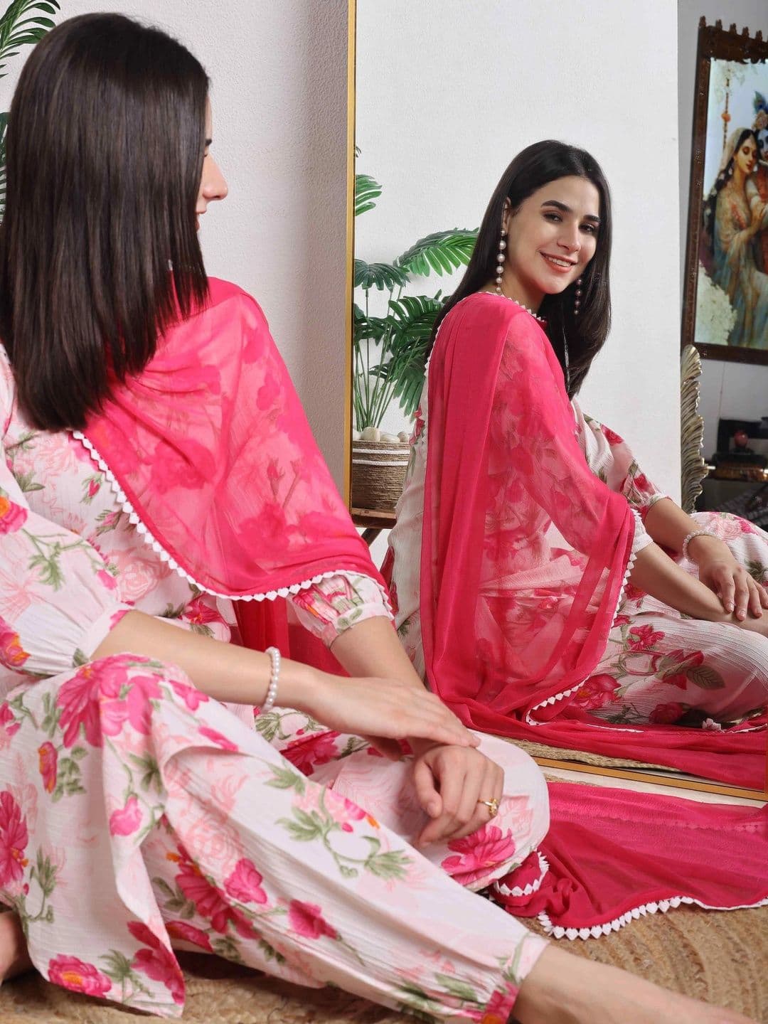 TextileNow Women Floral Printed Regular Kurta with Patiala & With Dupatta thumbnail 7