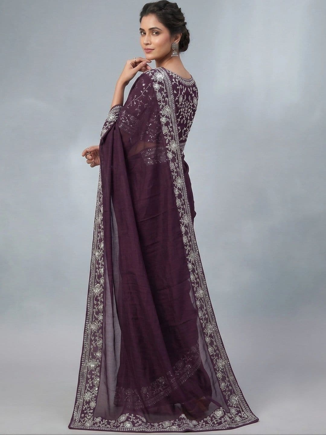 RENBRIZA Floral Embroidered Poly Georgette Saree thumbnail 2