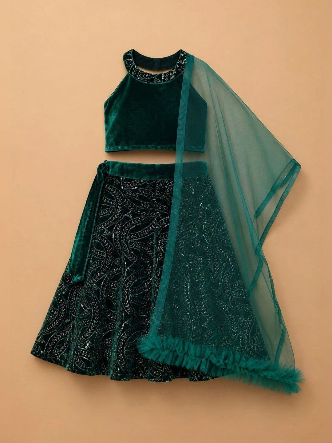 Spaarsh Unisex Kids Embellished Sequinned Ready to Wear Lehenga & Blouse With Dupatta thumbnail 2