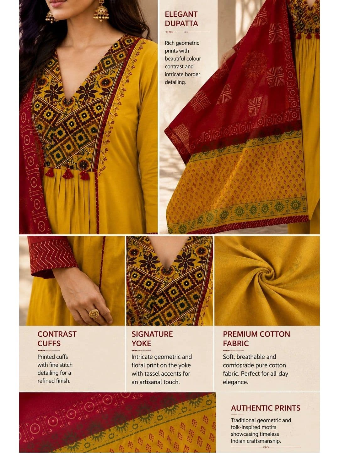 BANSARI COLLECTION Women Ethnic Motifs Embroidered Empire Mirror Work Pure Cotton Kurta with Palazzos & With thumbnail 5