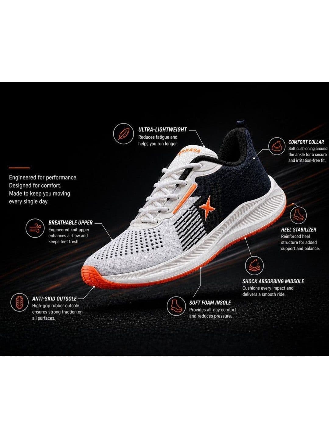 KRAASA Men Mesh Running Non-Marking Shoes thumbnail 7