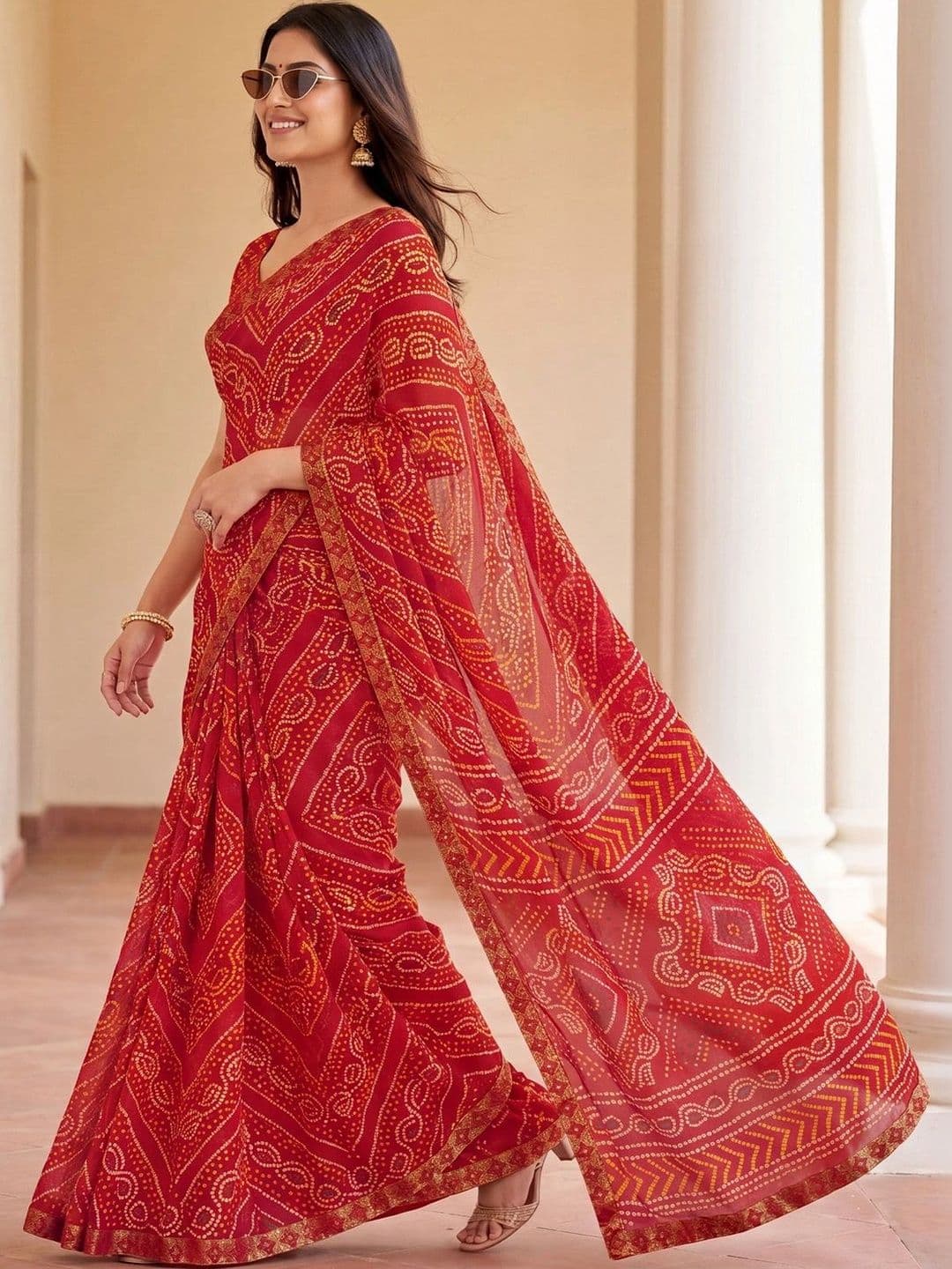 Anouk Rustic Bandhani Poly Chiffon Designer Bandhani Saree thumbnail 2