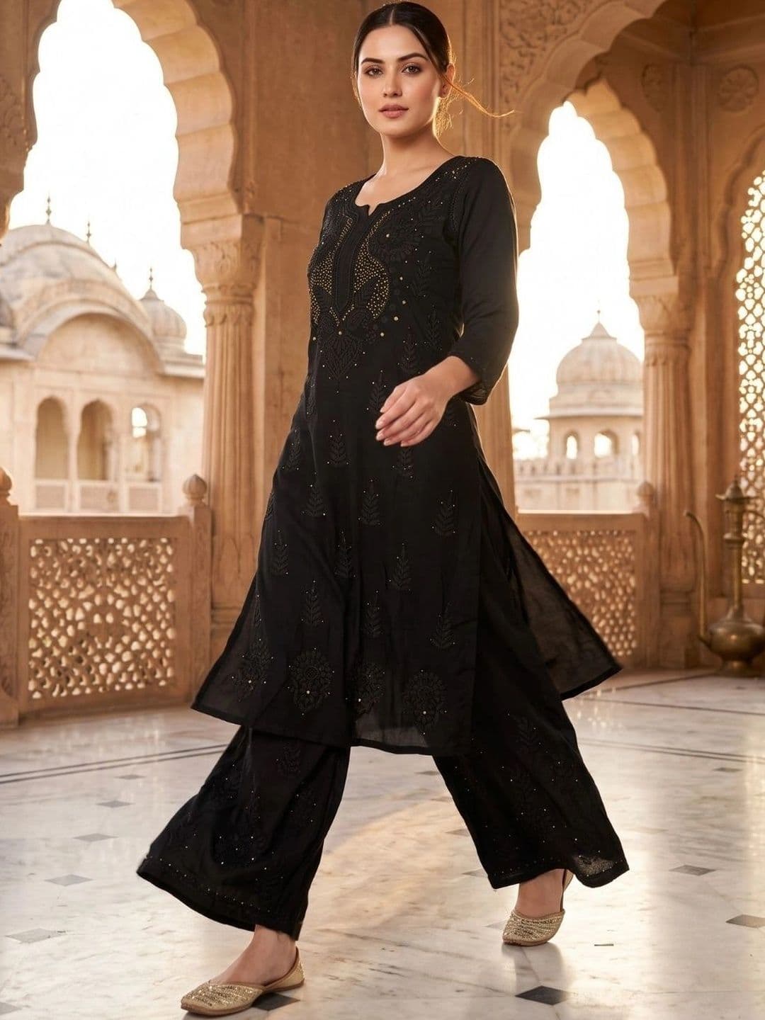 Meiraas Studios Women Ethnic Motifs Embroidered Regular Thread Work Kurta with Palazzos thumbnail 7