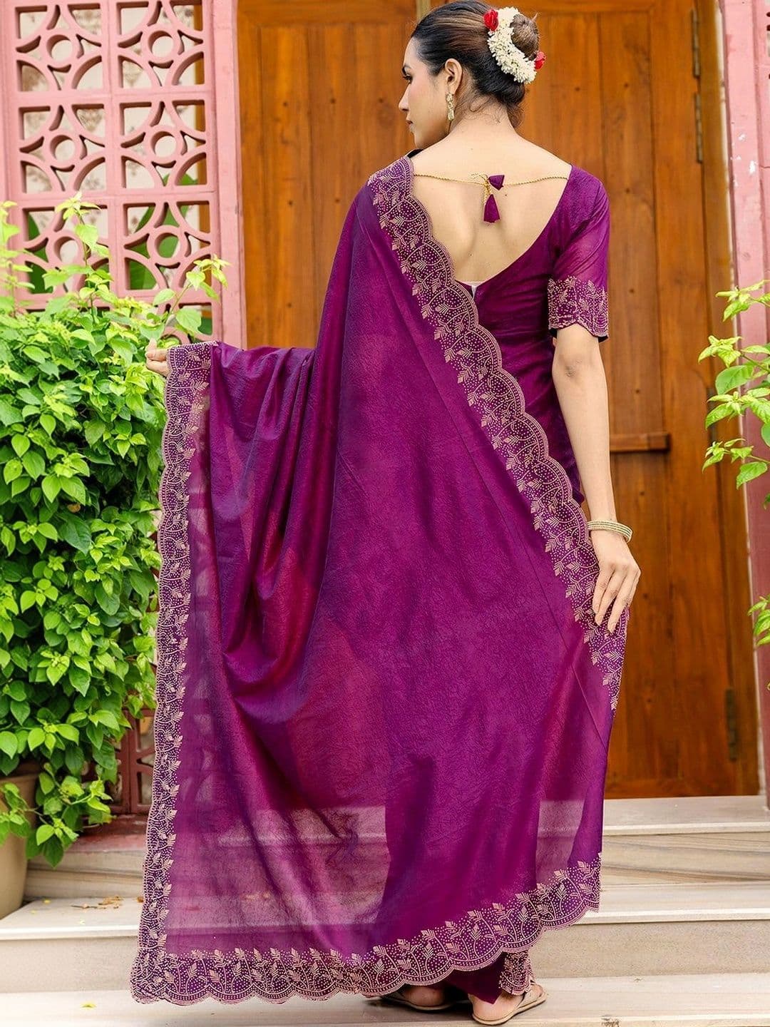 Satrani Embellished Beads and Stones Tissue Designer Saree thumbnail 7