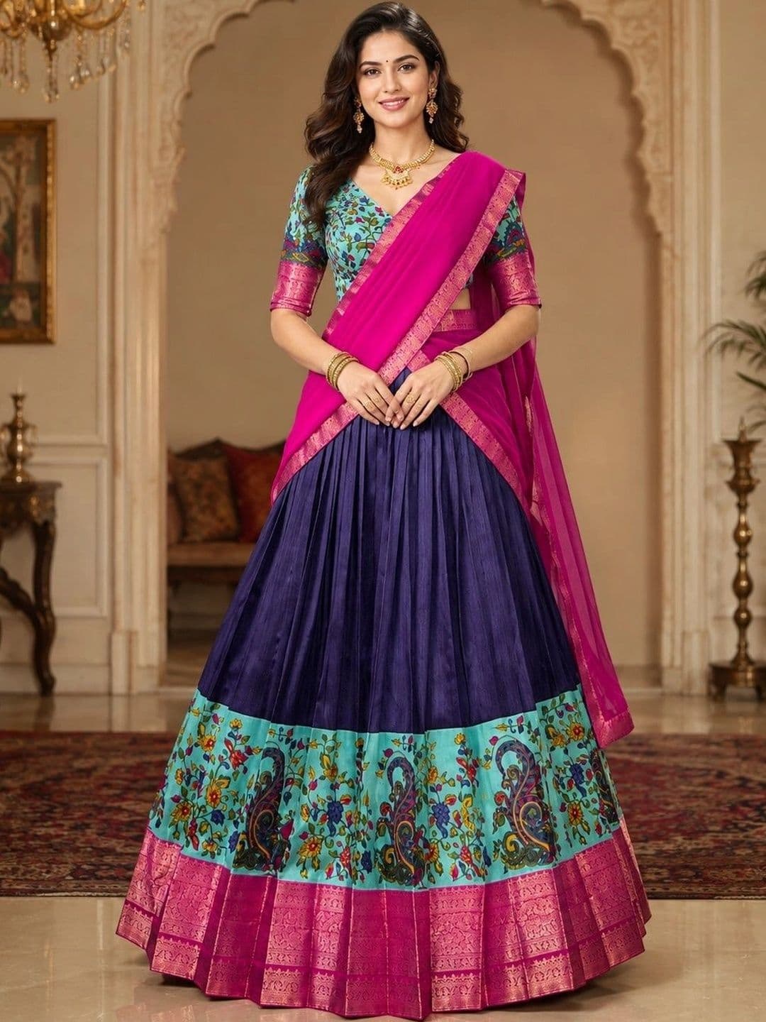 KALINI Printed Ready to Wear Lehenga & Unstitched Blouse With Dupatta - view 1