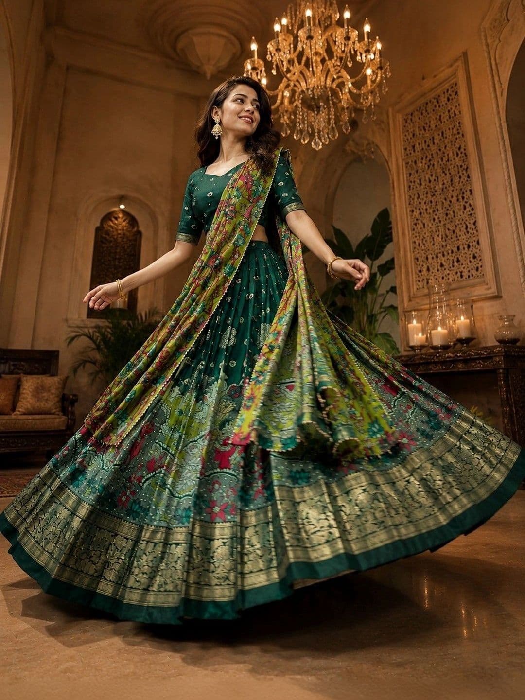 KALINI Embellished Thread Work Ready to Wear Lehenga & Unstitched Blouse With Dupatta - view 1