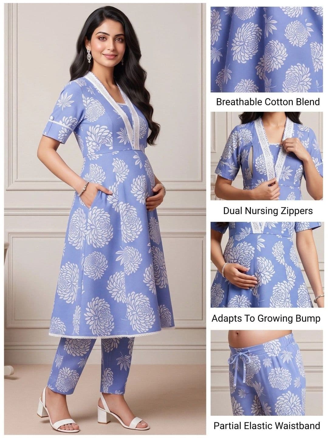 DUMMY SHAPE Women Floral Printed Empire Kurta with Trousers thumbnail 5