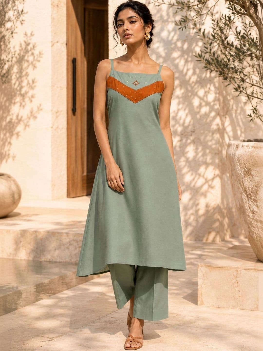 BANSARI COLLECTION Women Ethnic Motifs Regular Beads and Stones Pure Cotton Kurta with Trousers thumbnail 7