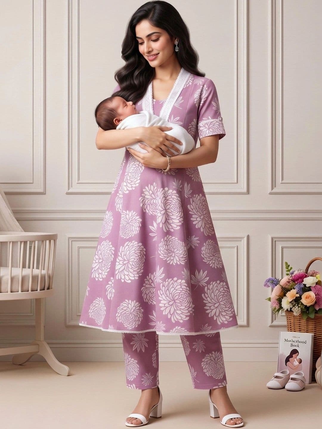 DUMMY SHAPE Women Floral Printed Empire Kurta with Trousers thumbnail 3