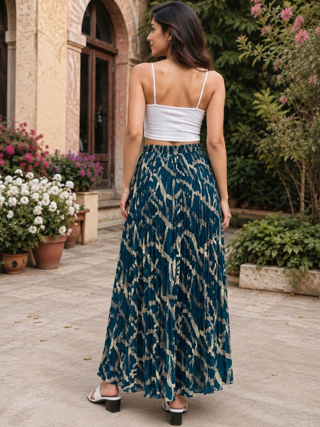 Leela store Women Satin Abstract Maxi Flared Skirt thumbnail 3