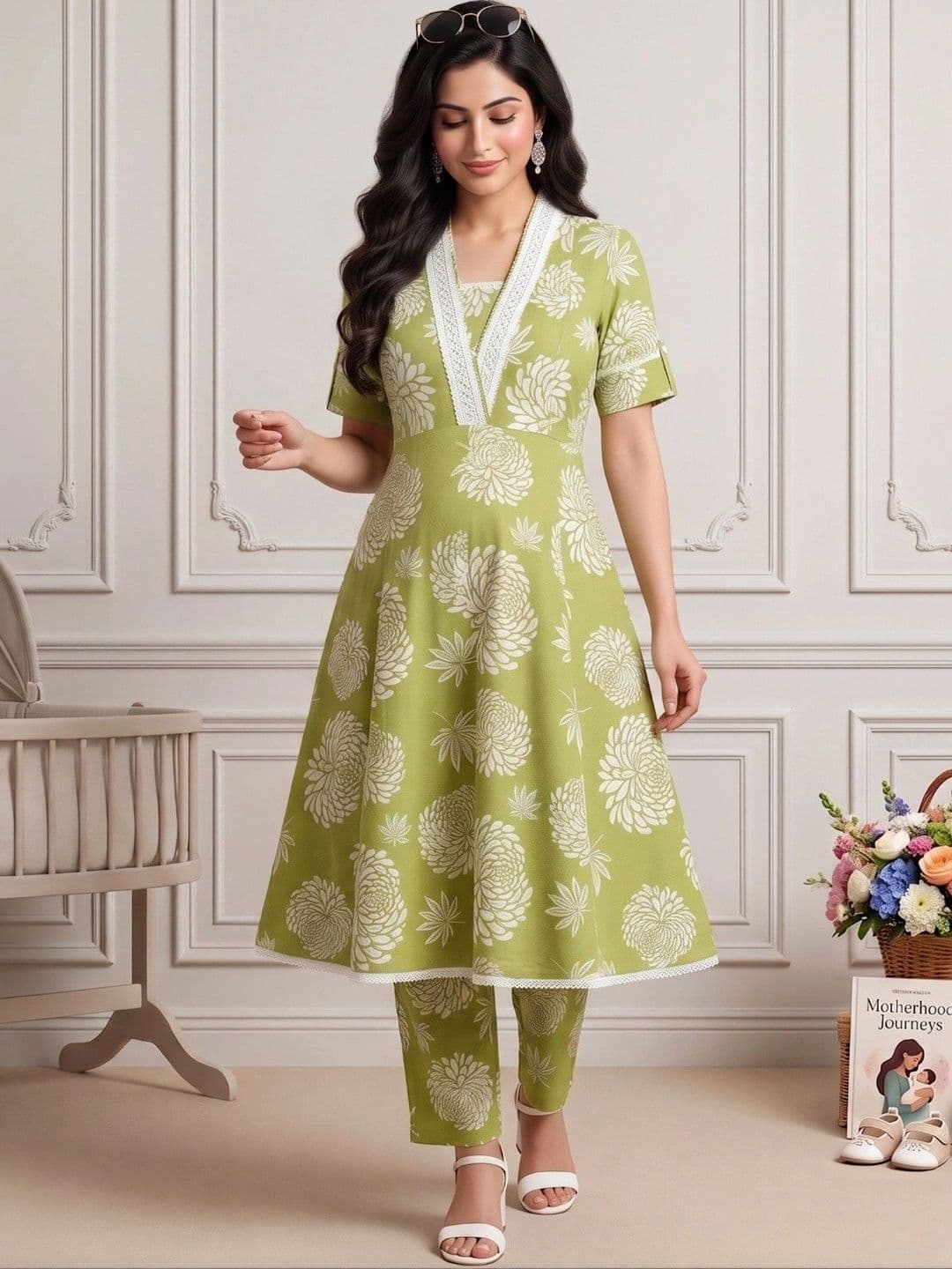 DUMMY SHAPE Women Floral Printed Empire Kurta with Trousers thumbnail 4