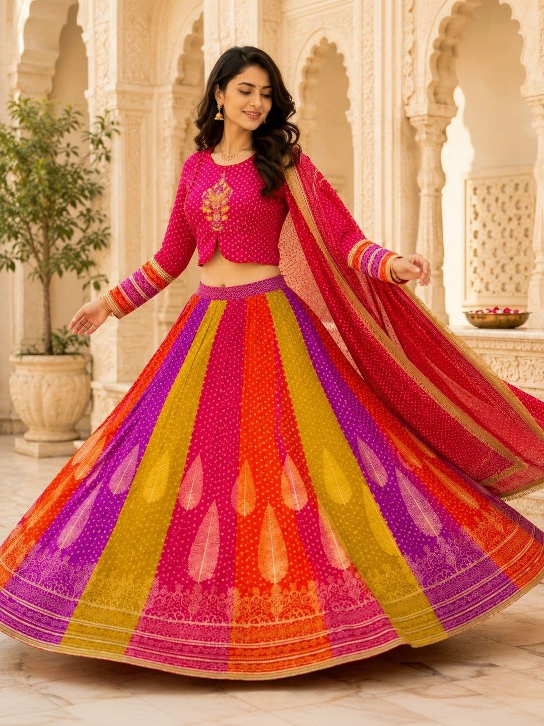 Anouk Printed Thread Work Ready to Wear Lehenga & Blouse With Dupatta - view 1