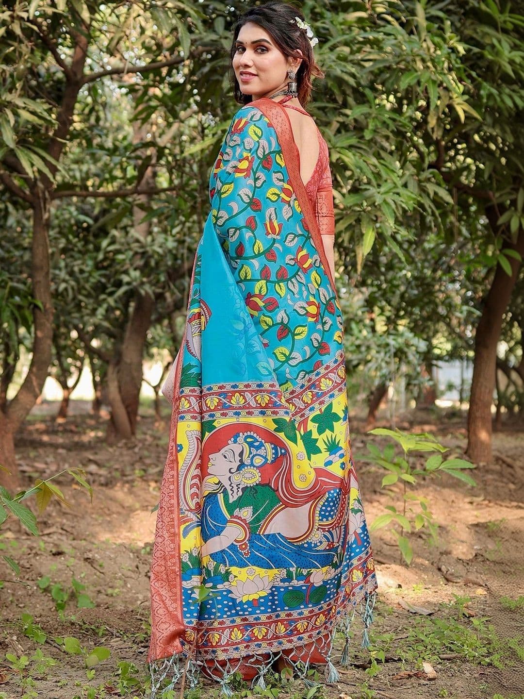 Satrani Kalamkari Zari Silk Blend Designer Saree thumbnail 2
