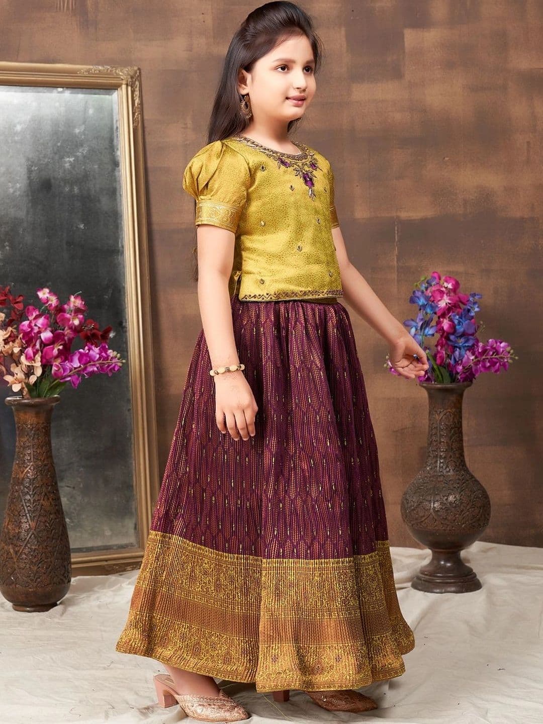 BAESD Girls Embellished Beads and Stones Ready to Wear Lehenga & thumbnail 2