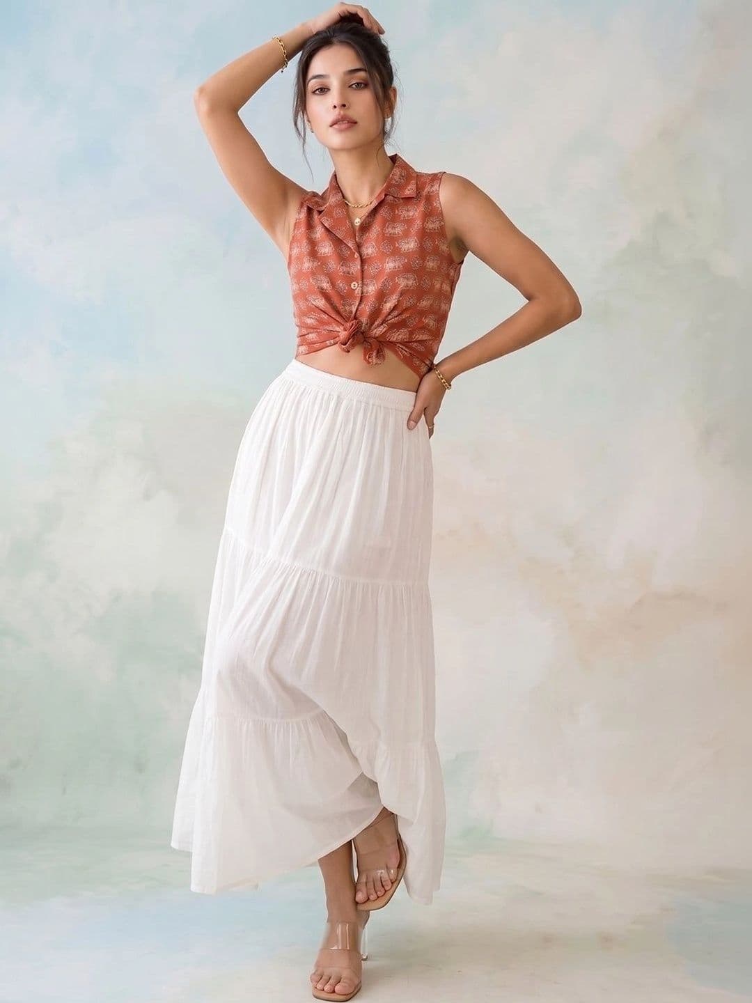 AADVIKA Women Tiered Maxi Tiered Skirt thumbnail 7