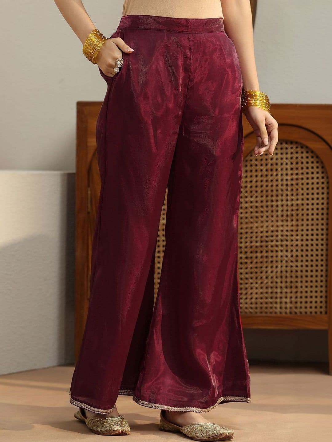 Gerua By Libas Libas Maroon Solid Tissue Palazzo Suit Set thumbnail 5