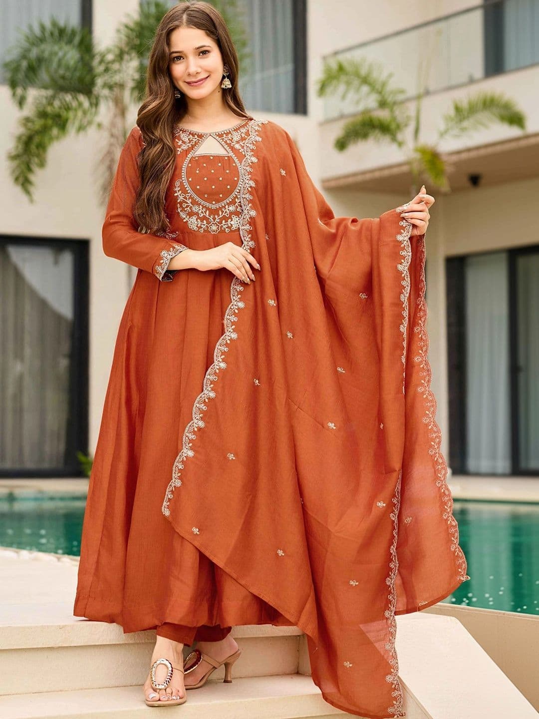 KALINI Women Embroidered Panelled Thread Work Kurta with Trousers & With Dupatta thumbnail 4