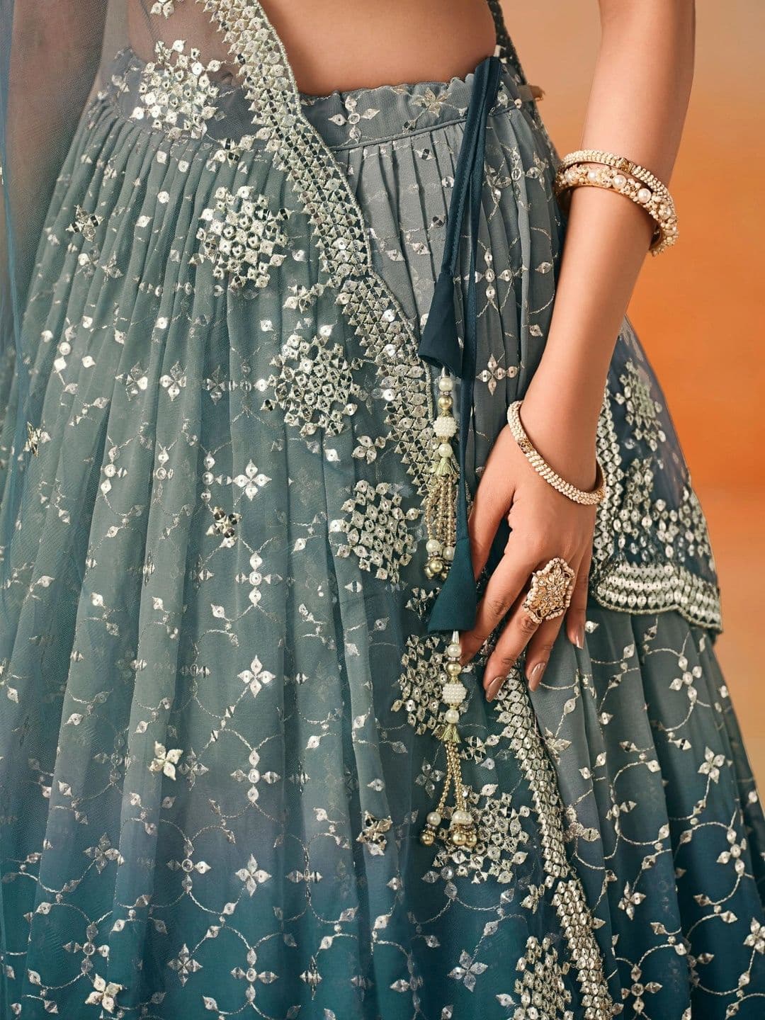 Zeel Clothing Embellished Sequinned Semi-Stitched Lehenga & Unstitched Blouse With Dupatta thumbnail 6