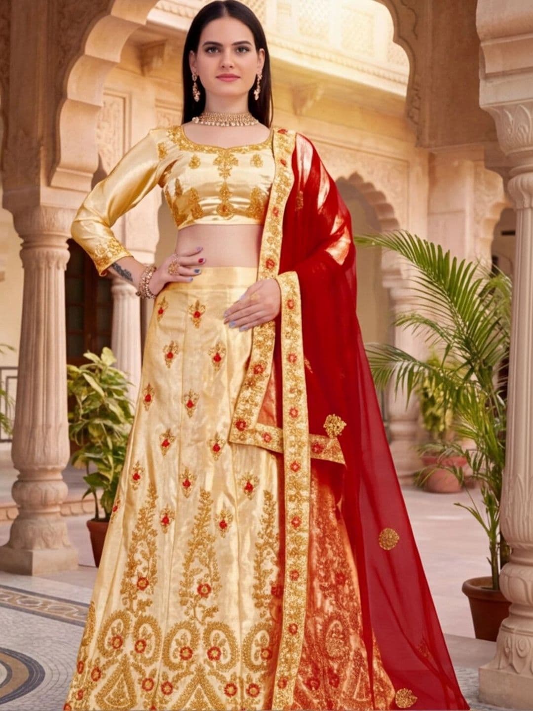 Sangria Embroidered Semi-Stitched Lehenga & Unstitched Blouse With Dupatta thumbnail 3