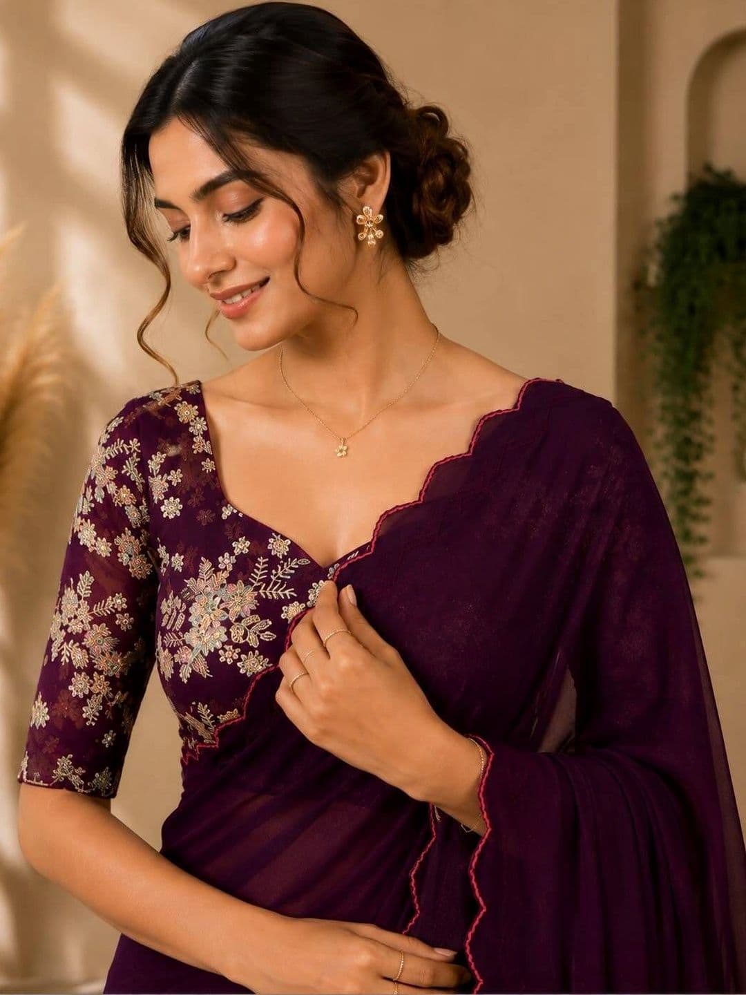 Saanvi Floral Embroidered Poly Georgette Saree thumbnail 2
