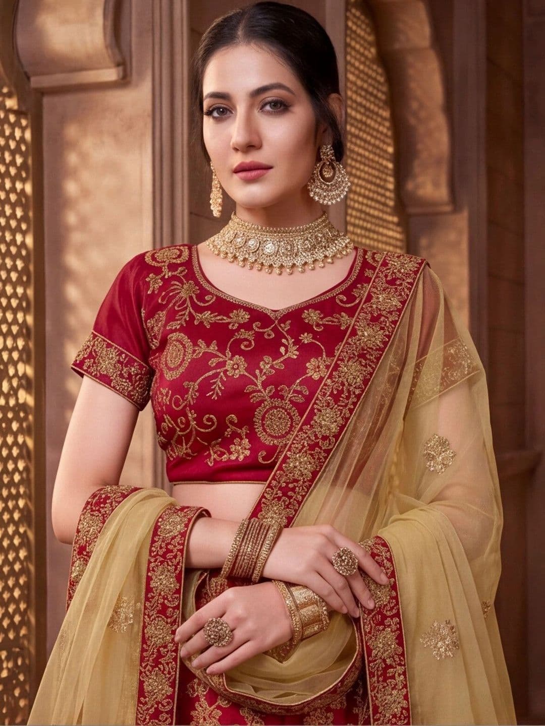 Sangria Embroidered Semi-Stitched Lehenga & Unstitched Blouse With Dupatta thumbnail 4