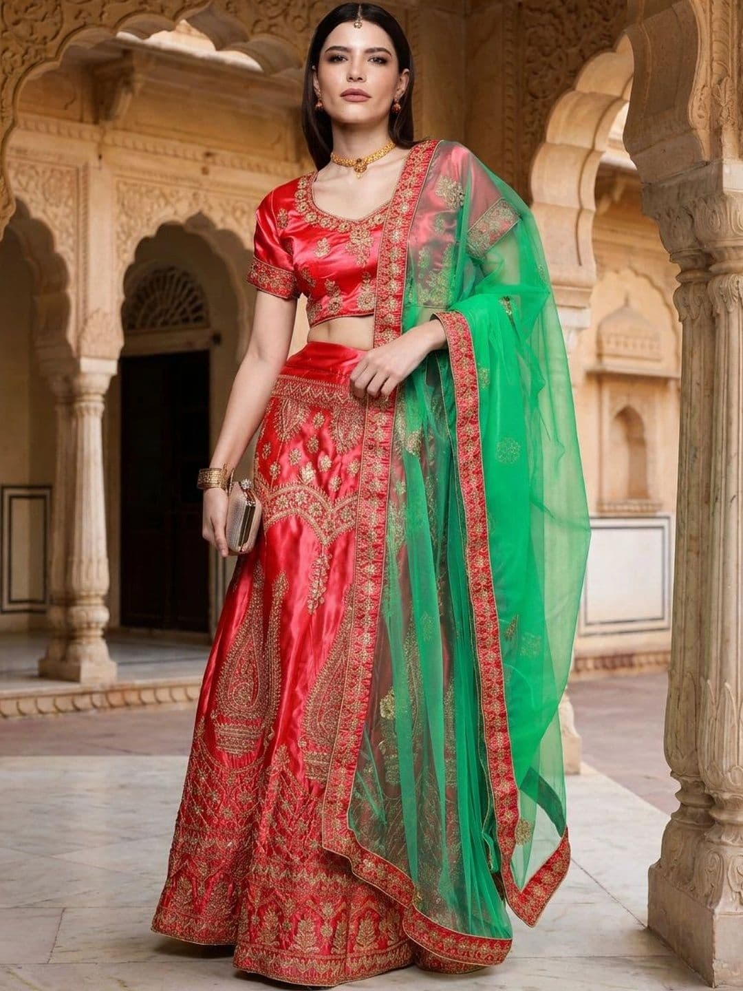 Sangria Embroidered Semi-Stitched Lehenga & Unstitched Blouse With Dupatta - view 1