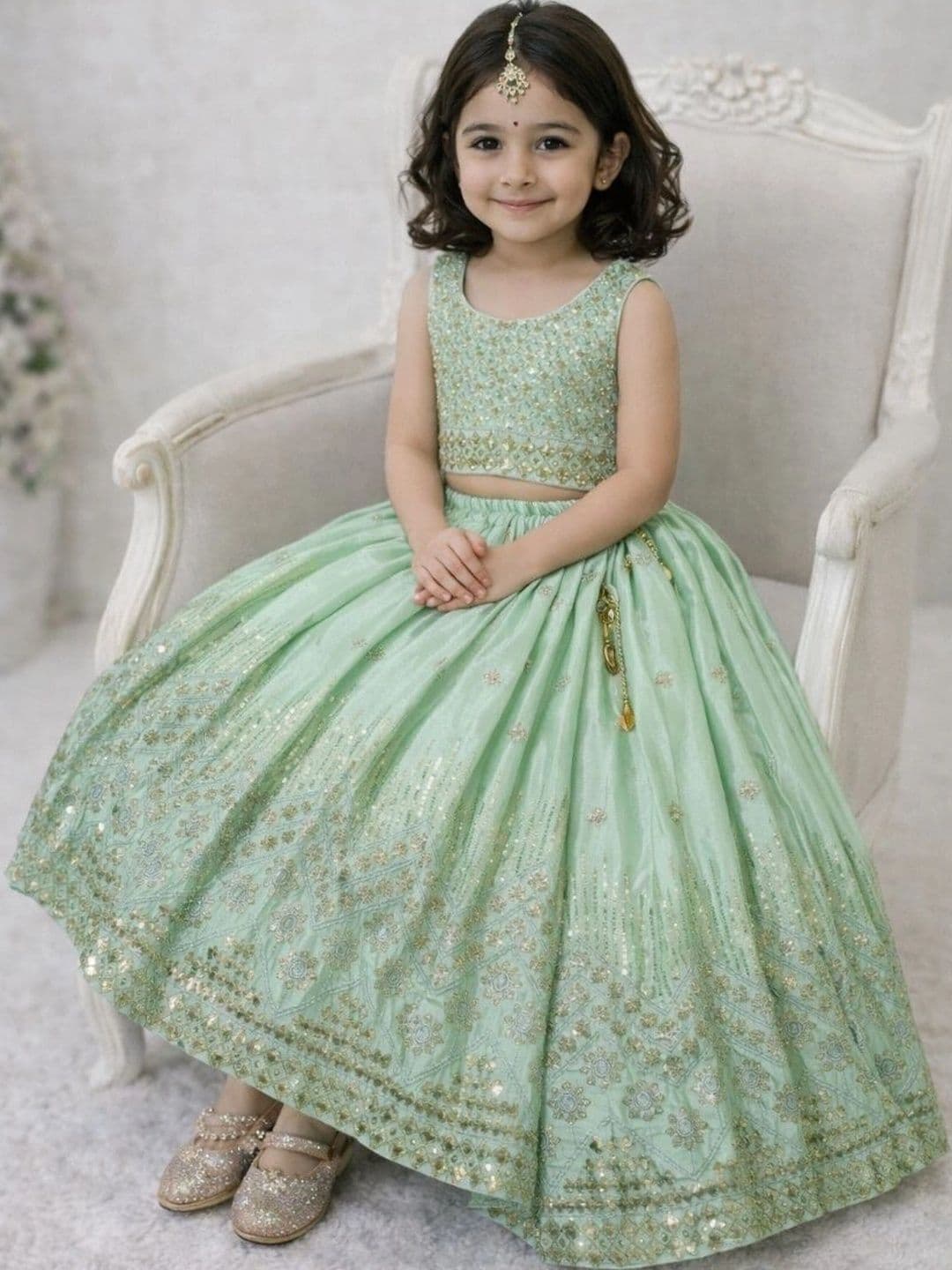 Moda Rapido Girls Embellished Sequinned Ready to Wear Lehenga & Blouse With Dupatta thumbnail 4