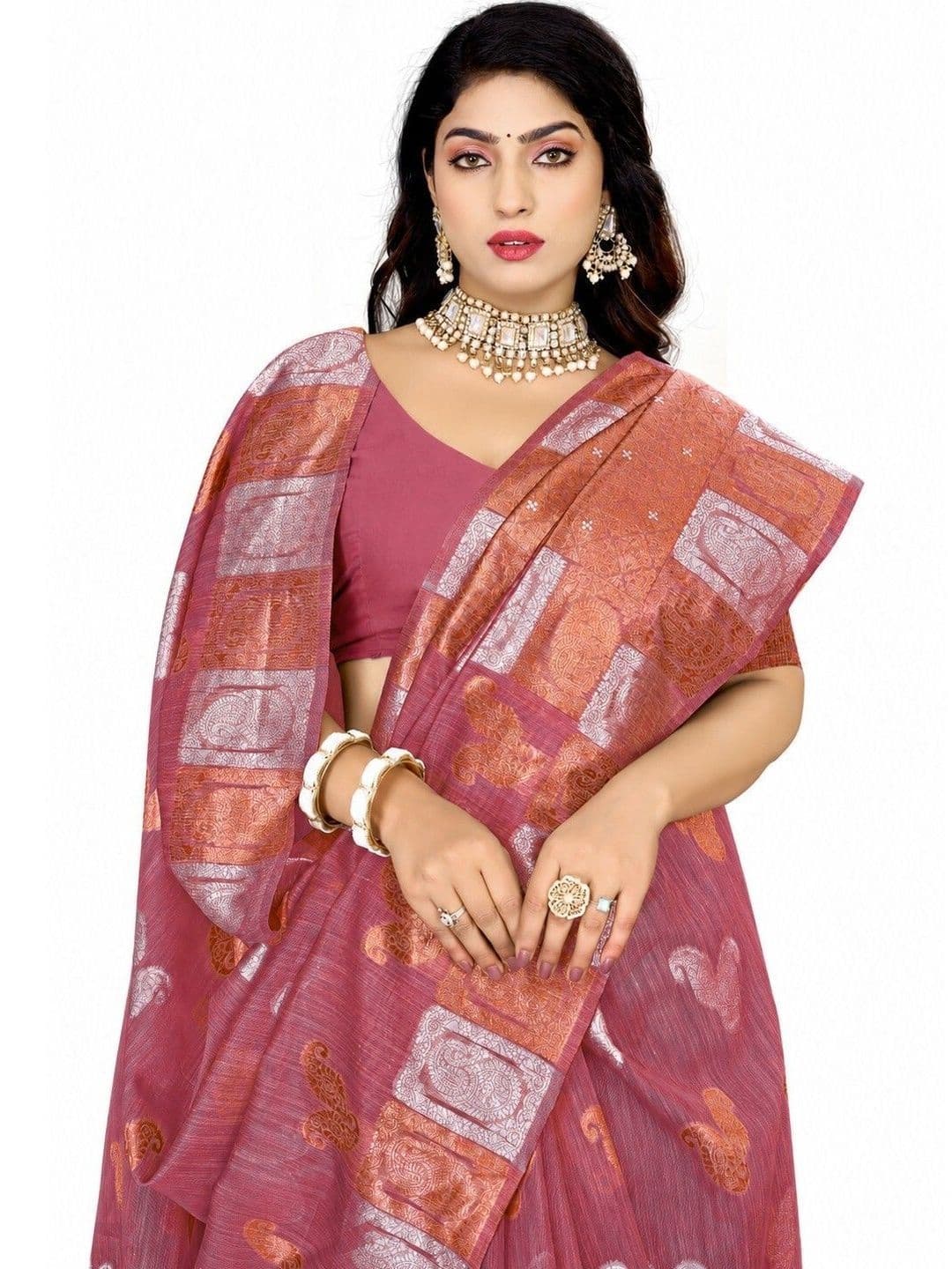 Prisan Women Gajri Woven Cotton Saree with Unstitched Blouse thumbnail 3