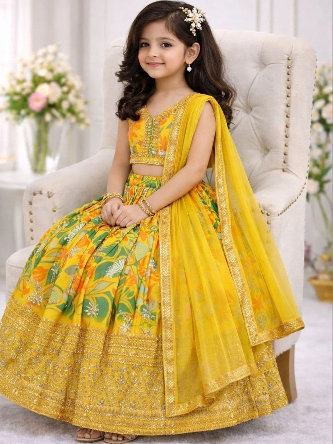 Moda Rapido Girls Printed Sequinned Ready to Wear Lehenga & Blouse With Dupatta thumbnail 2