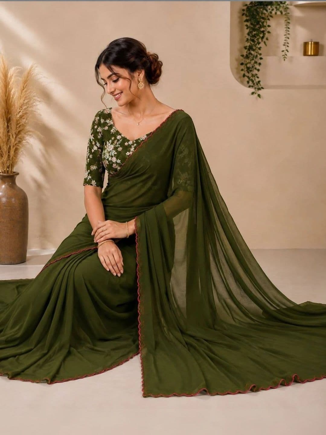 Saanvi Floral Embroidered Poly Georgette Saree - view 1