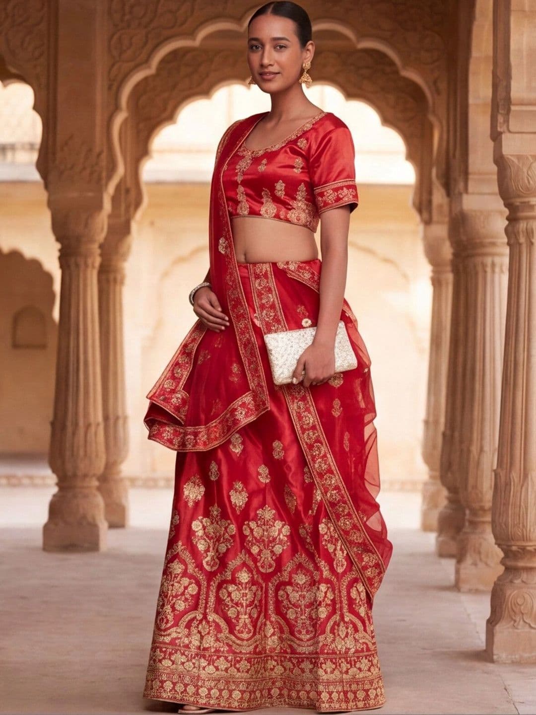 Sangria Embroidered Semi-Stitched Lehenga & Unstitched Blouse With Dupatta thumbnail 2