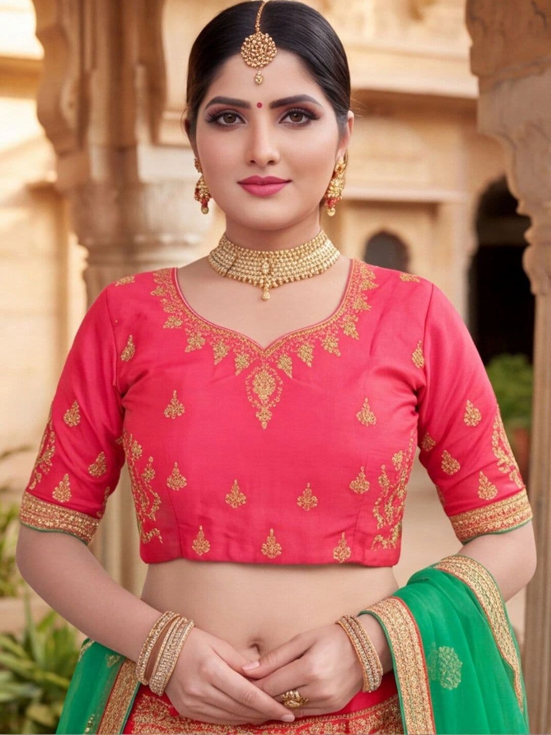 Sangria Embroidered Semi-Stitched Lehenga & Unstitched Blouse With Dupatta thumbnail 3
