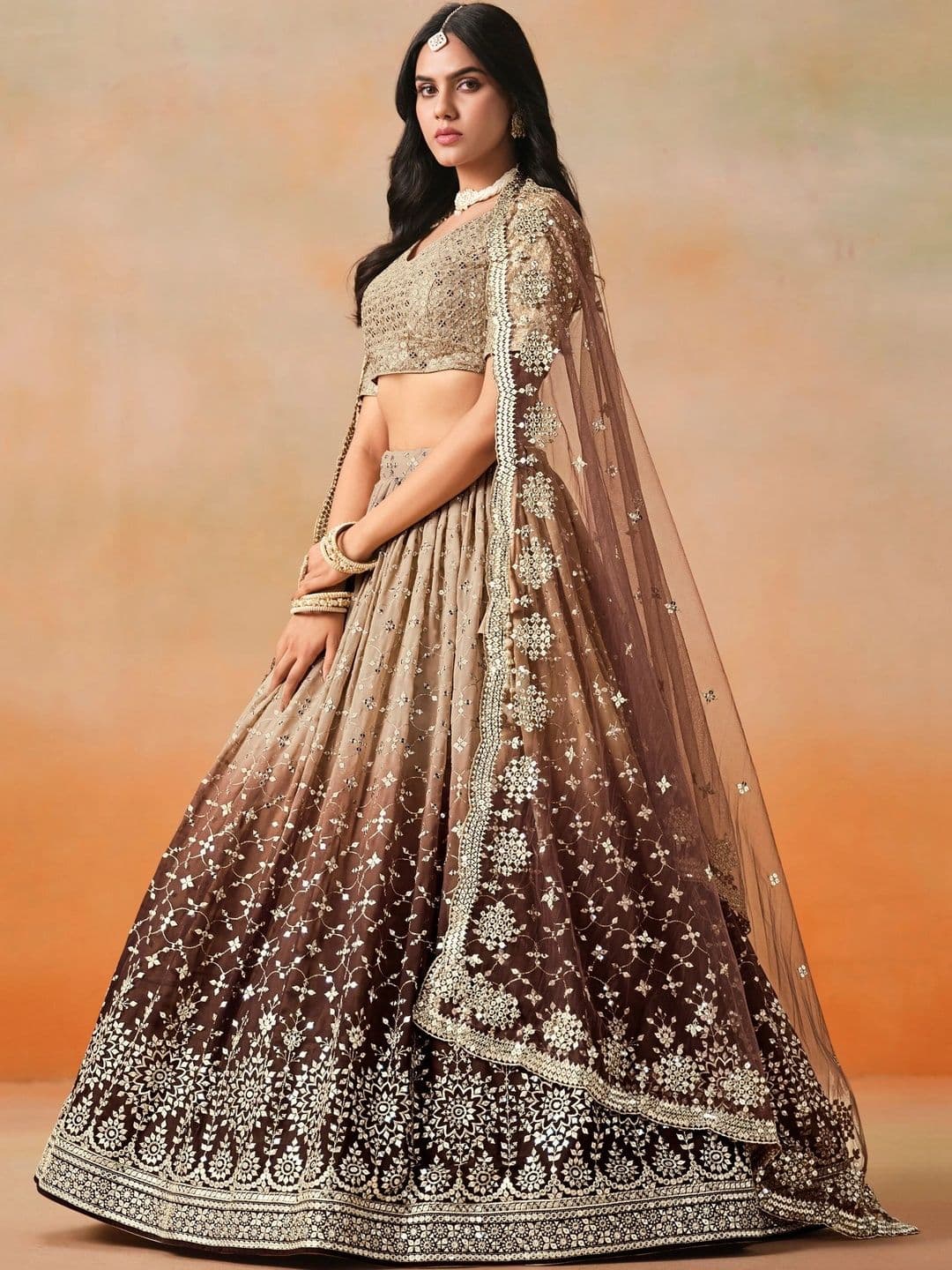 Zeel Clothing Embellished Sequinned Semi-Stitched Lehenga & Unstitched Blouse With Dupatta thumbnail 4
