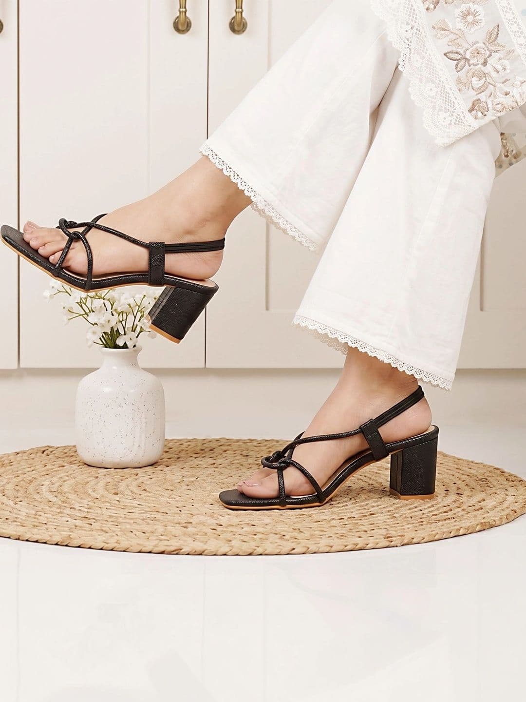 DressBerry Textured Ethnic Block Sandals thumbnail 7