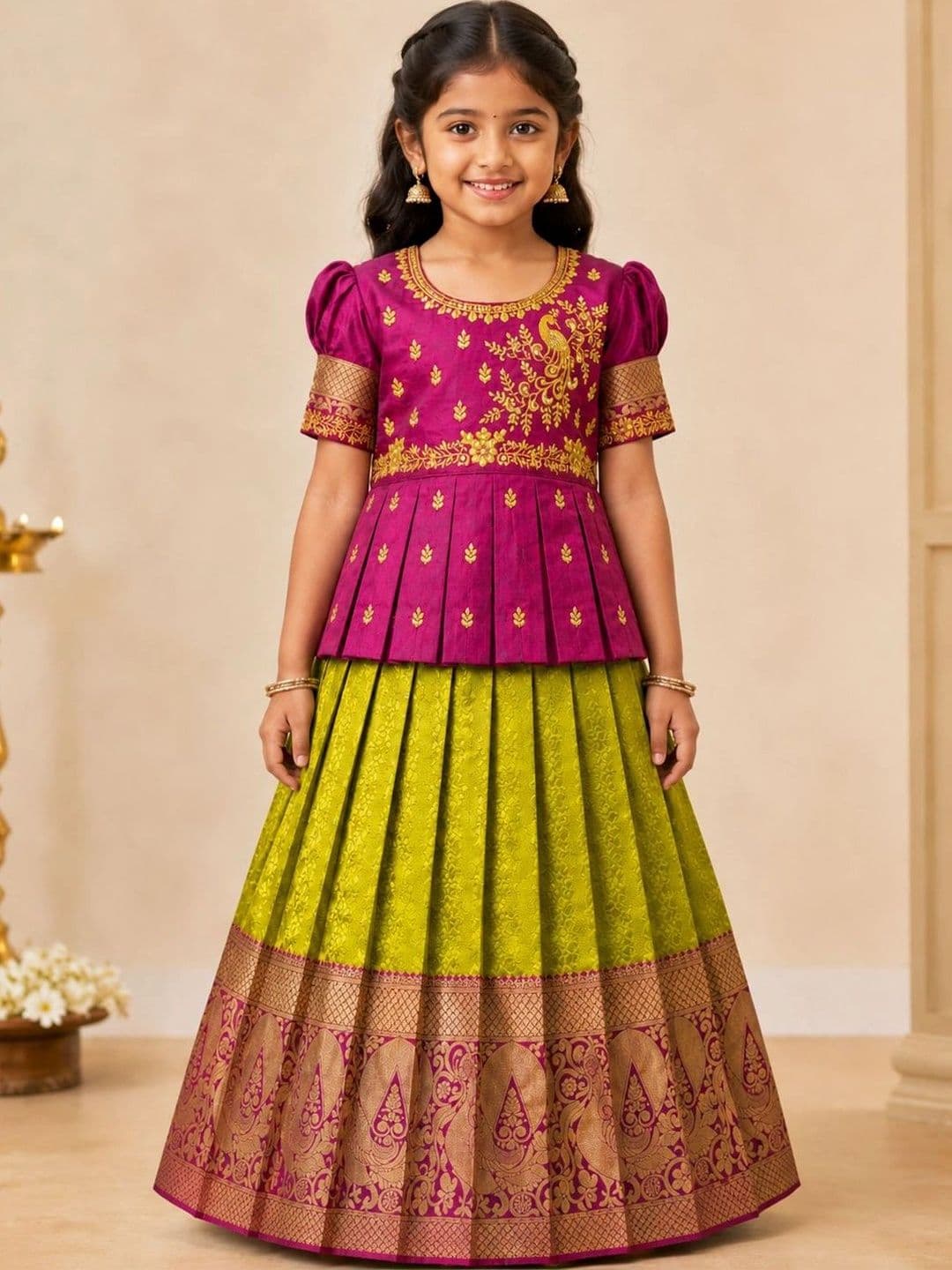 AMIRTHA FASHION Girls Embroidered Ready to Wear Lehenga & - view 1