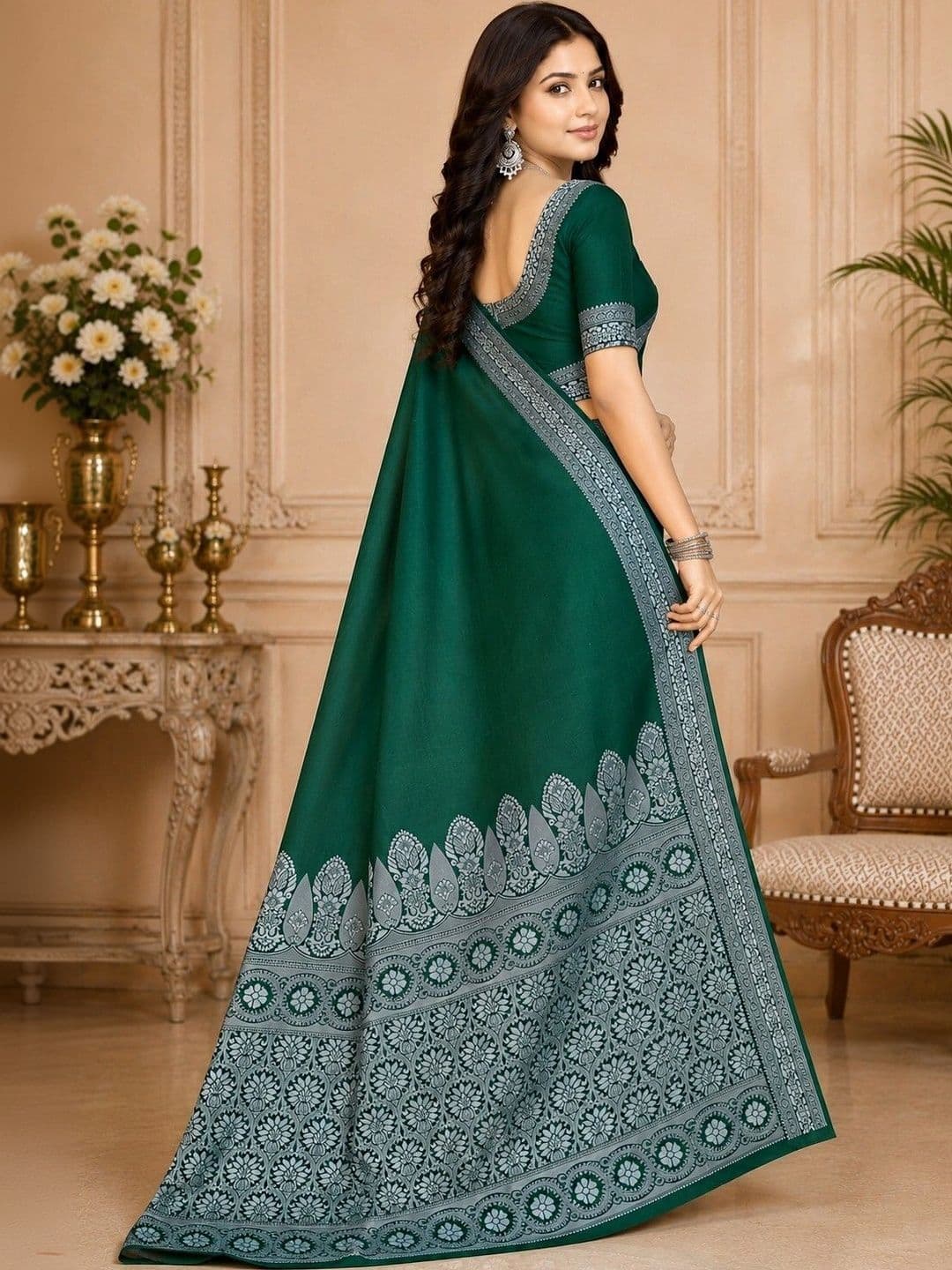 Prisan Women Green Woven Banarasi Soft Silk Saree with Unstitched Blouse thumbnail 5
