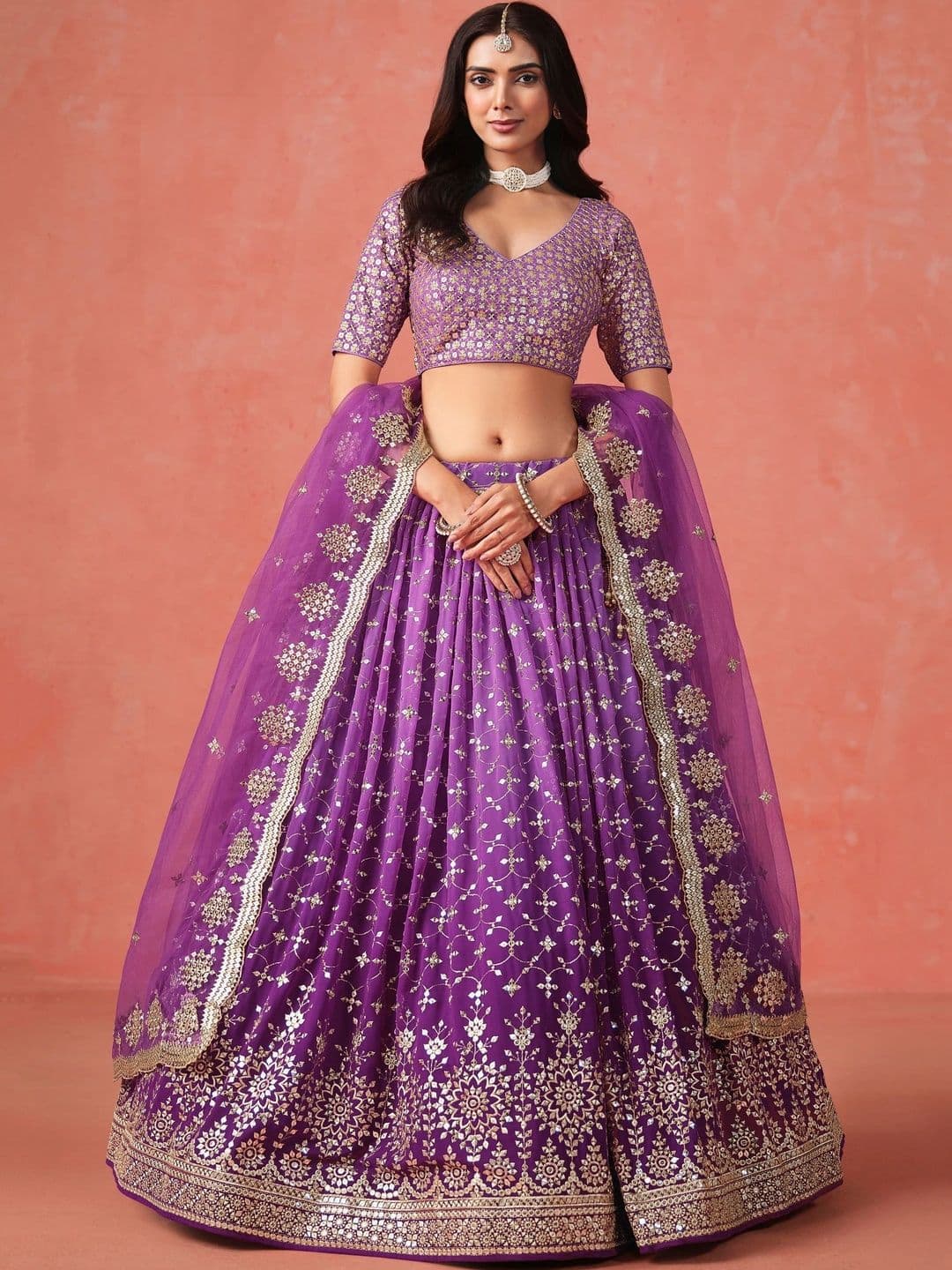 Zeel Clothing Embellished Sequinned Semi-Stitched Lehenga & Unstitched Blouse With Dupatta thumbnail 5