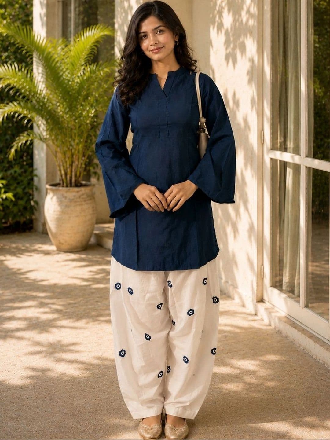 TWINS LADY Women Ethnic Motifs Regular Chanderi Cotton Kurta with Harem Pants - view 1