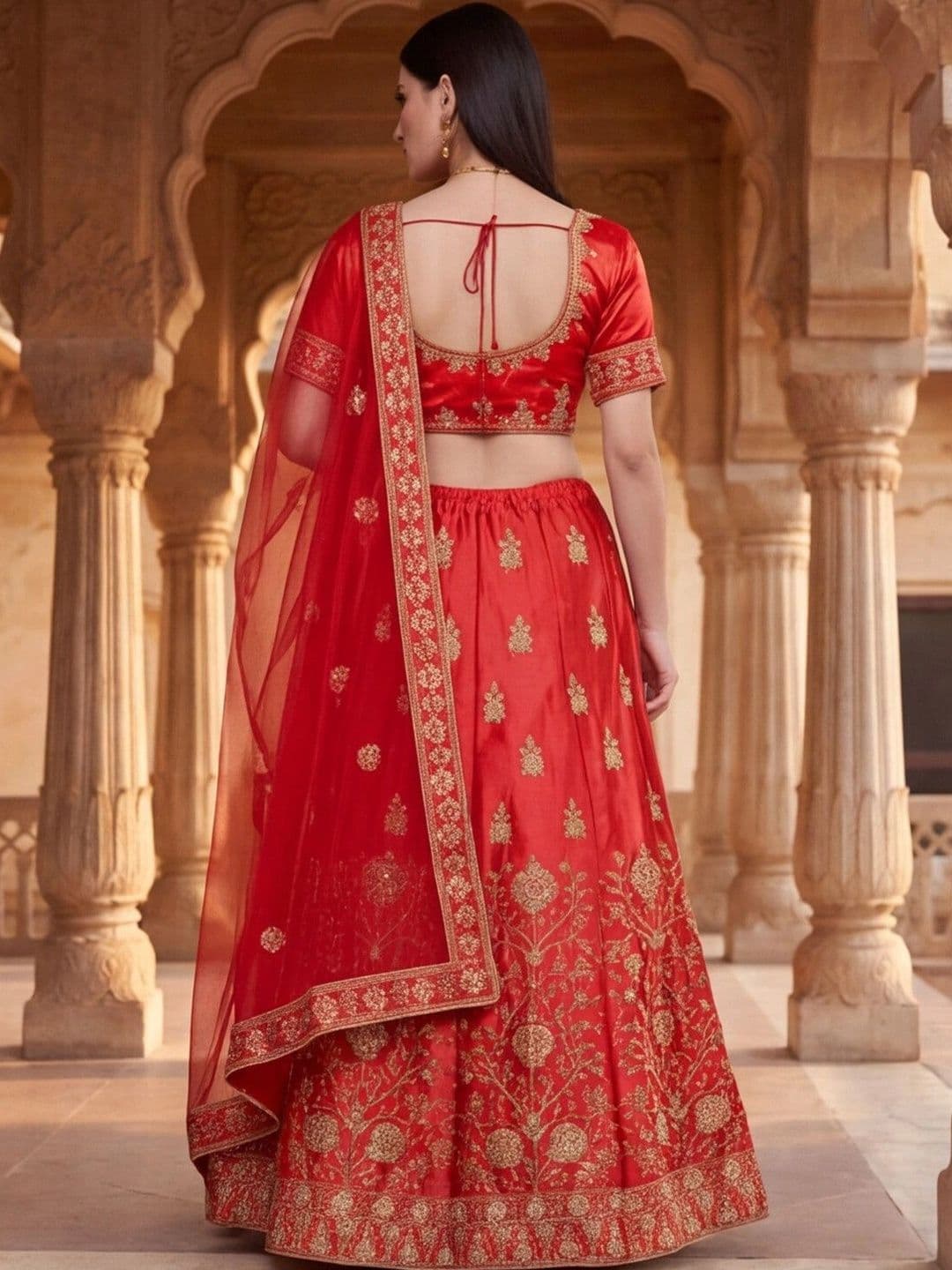Sangria Embroidered Semi-Stitched Lehenga & Unstitched Blouse With Dupatta thumbnail 6
